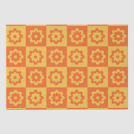 Papel De Seda Flores retro Naranja amarillo a cuadros