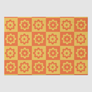Papel De Seda Flores retro Naranja amarillo a cuadros