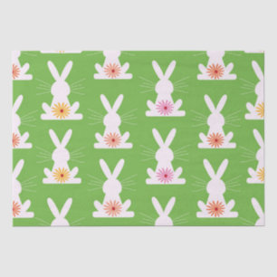 Papel De Seda Flores Retro sobre Conejos Blancos Geométricos