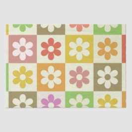 Papel De Seda Flores Retrocoloridas sobre Patrón de Cuadros