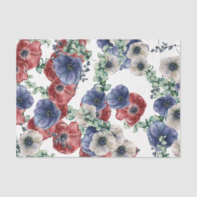 Papel De Seda Flores roja, blanca y azul (Anverso)