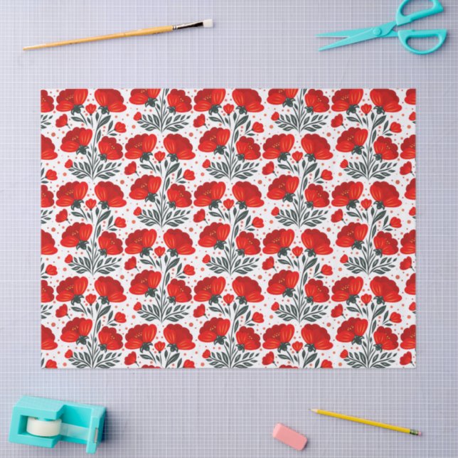 Papel De Seda Flores rojas (Artesanía)