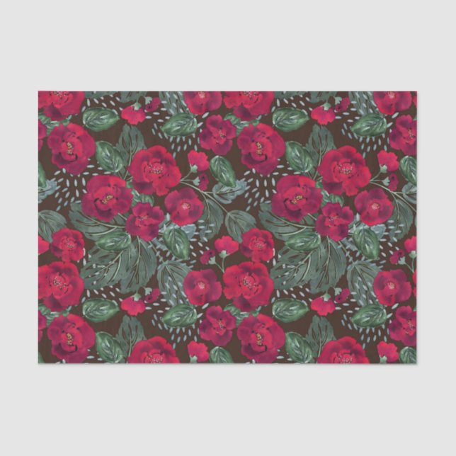 Papel De Seda Flores rojas, acuarela floral. (Anverso)