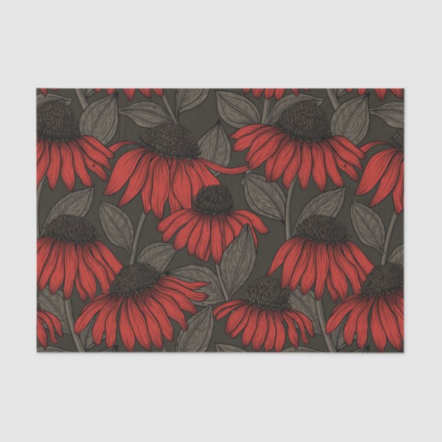 Papel De Seda Flores rojas en marrón (Anverso)