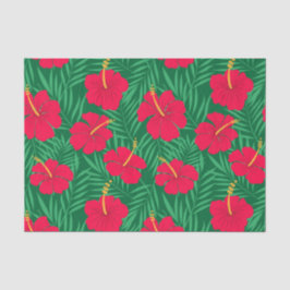 Papel De Seda Flores rojas hibiscus sobre hojas tropicales verde