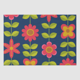 Papel De Seda Flores rojas Modernas de mediados de siglo con hoj