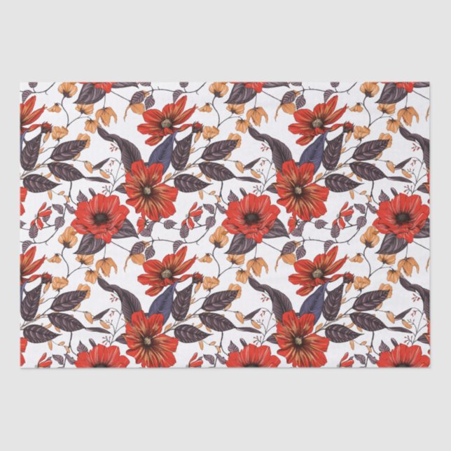 Papel De Seda Flores rojas naranjas sin costura (Anverso)