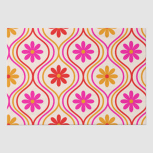 Papel De Seda Flores rojas rosadas naranjas retro sobre patrón O