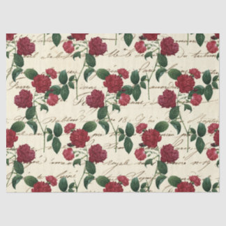 Papel De Seda Flores rojas vintage y escritura cursiva en marfil