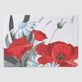 Papel De Seda Flores rojas y blancas: Daisies y cachorros
