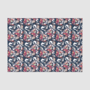 Papel De Seda Flores rojas y blancas en azul.