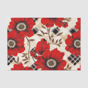 Papel De Seda Flores rojas y cuadros
