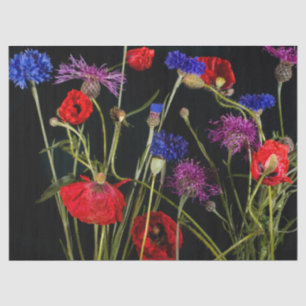 Papel De Seda Flores rojas y flores azules sobre fondo negro