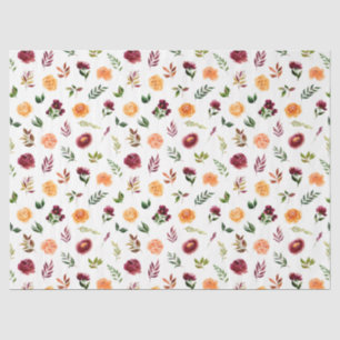 Papel De Seda Flores Rojas y Naranjas con Patrón de Follaje