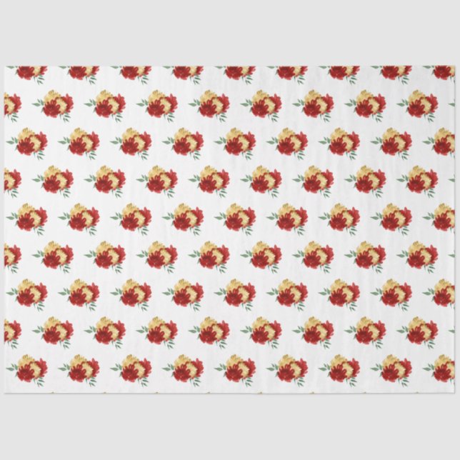 Papel De Seda Flores rojas y patrón de vegetación (Anverso)