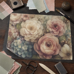 Papel De Seda Flores Románticas Vintage en Decoupage Rosa Azul