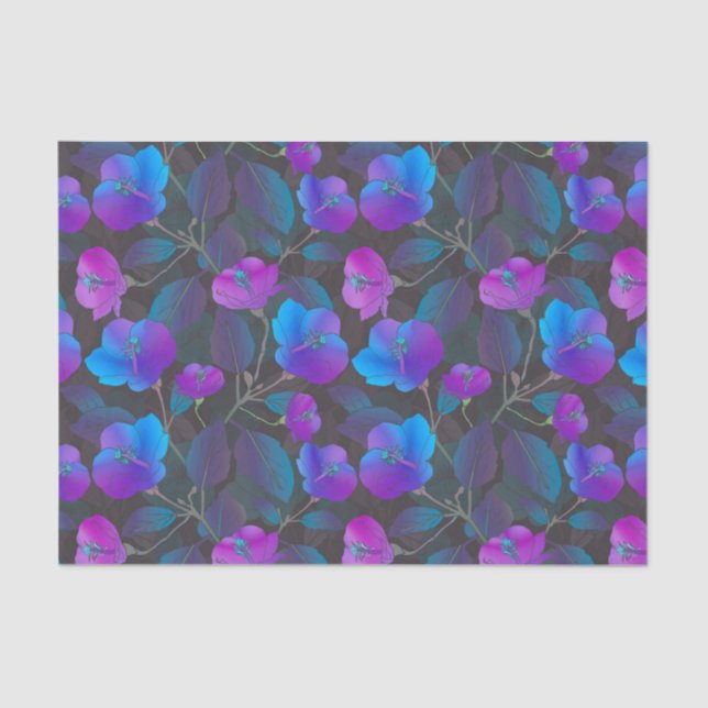 Papel De Seda Flores rosa morado azul elegantes (Anverso)
