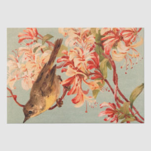 Papel De Seda Flores rosa pájaro vintage ilustracion antiguo