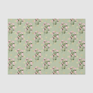 Papel De Seda Flores rosadas con hojas verdes 3