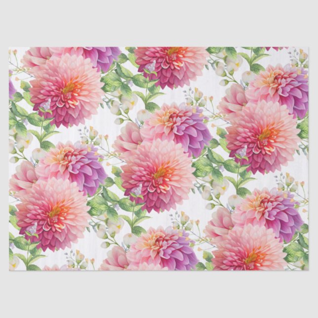 Papel De Seda Flores rosadas de Dahlia (Anverso)