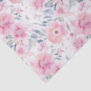 Papel De Seda Flores rosadas en acuarela