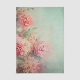 Papel De Seda Flores rosadas grandes y sucias sobre fondo aqua