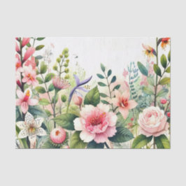 Papel De Seda Flores Rosadas Hojas Verdes