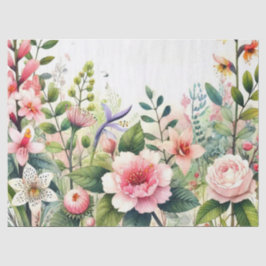 Papel De Seda Flores Rosadas Hojas Verdes