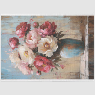 Papel De Seda Flores Rosadas Impresionistas Jarrón Azul Decoupag