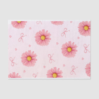 Papel De Seda Flores rosadas, lazos y corazones