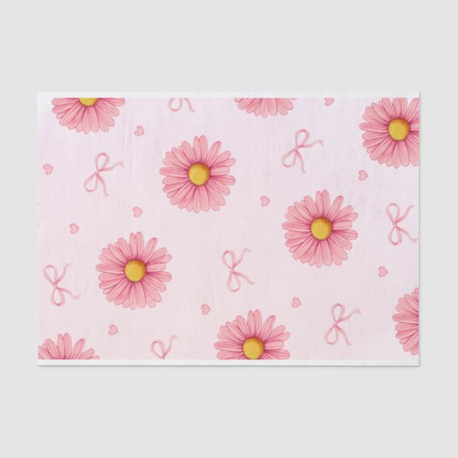 Papel De Seda Flores rosadas, lazos y corazones (Anverso)