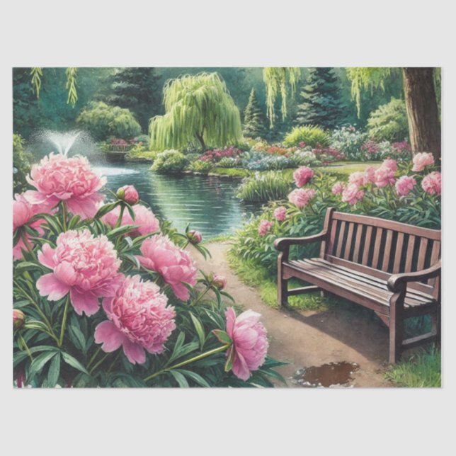 Papel De Seda Flores Rosadas Lindas Peonías (Anverso)