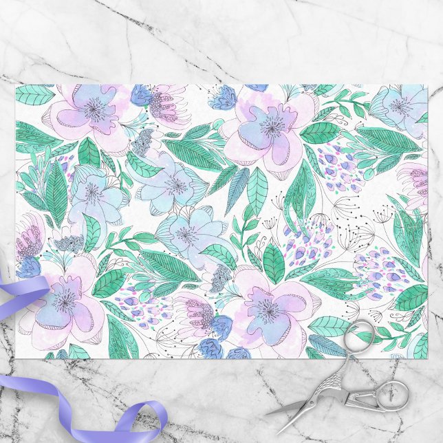 Papel De Seda Flores rosadas moradas florecientes y verdes hojas (Subido por el creador)