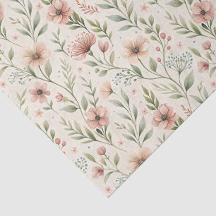 Papel De Seda Flores Rosadas Pálidas Diseño Cottagecore Verde Sa