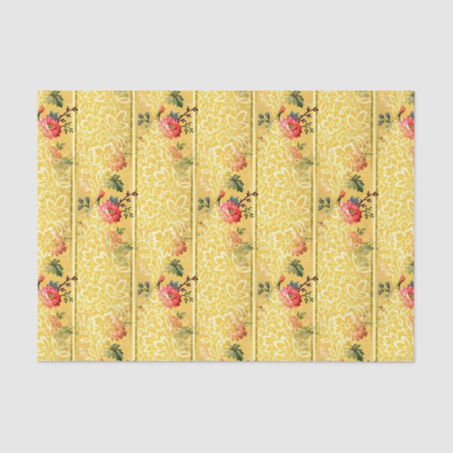 Papel De Seda Flores rosadas-rojas de época sobre fondo dorado (Anverso)