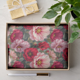 Papel De Seda Flores rosadas, rojas y malvas