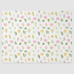 Papel De Seda Flores rosadas y amarillas con patrón de follaje