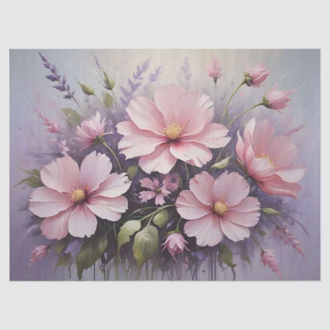 Papel De Seda Flores rosadas y decoupage de lavanda (Anverso)