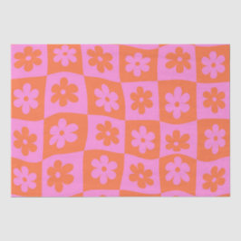 Papel De Seda Flores rosadas y Naranjas retro brujadas a cuadros