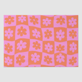 Papel De Seda Flores rosadas y naranjas retro deformadas a cuadr