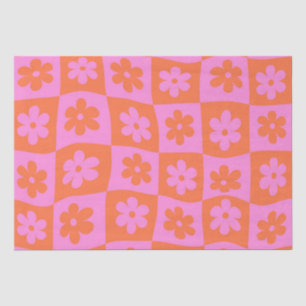 Papel De Seda Flores rosadas y naranjas retro deformadas a cuadr