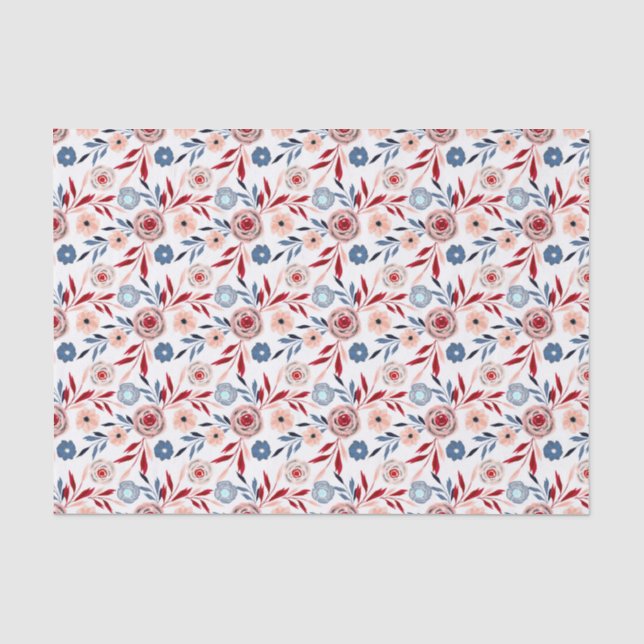 Papel De Seda Flores rosas, azules, estampado floral (Anverso)