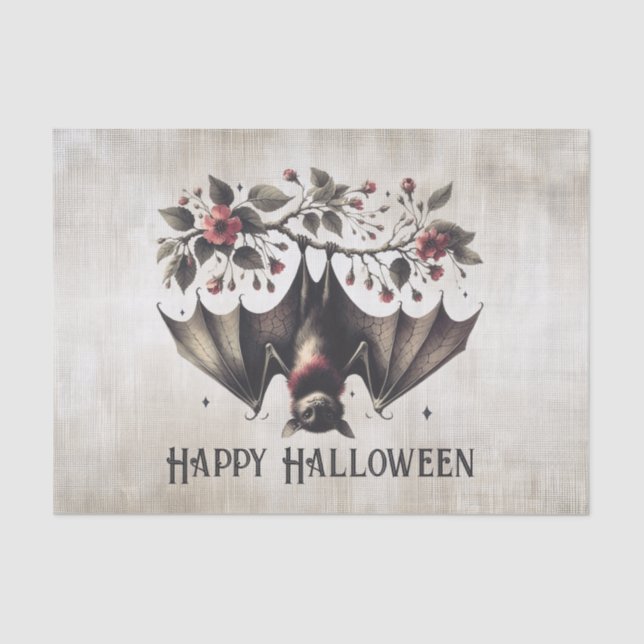 Papel De Seda Flores rosas de Halloween Malvado Bat Green Leaves (Anverso)