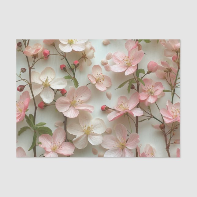 Papel De Seda Flores rosas delgadas sobre fondo blanco (Anverso)