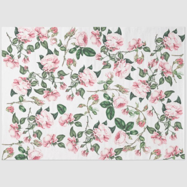 Papel De Seda Flores Rosas Rosebuds Tejido Floral (Anverso)