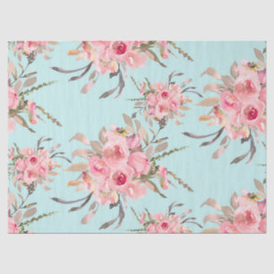 Papel De Seda Flores rosas Rubor en azul claro