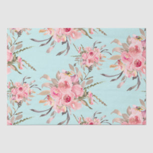 Papel De Seda Flores rosas Rubor en azul claro