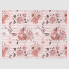 Papel De Seda Flores rosas y blancas en descomposición a rayas