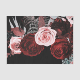 Papel De Seda Flores Rosas y Rojo Oscuro Vegetación Floral Boda