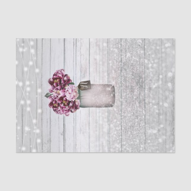 Papel De Seda Flores Rústicas con Encanto de Madera y Borgoña en (Anverso)